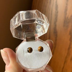 925 Sterling Silver posts Genuine Tiger Eye Earrings 925 Stamped on stem